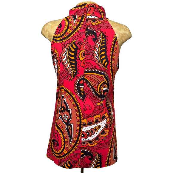 Chiara Boni La Petite Robe Tiffy Paisley Halter Top US 6 IT 42 Red Mock Neck - Picture 2 of 8
